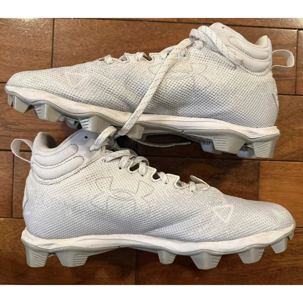 Under Armour Locked Down 3025083- Men White Silver Football Cleats Sz 8.5 EUR 42